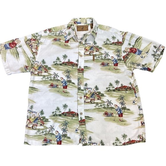 North River Outfitters Button Down Shirt Hawaii Golfing Santa Mens L 285S - Picture 1 of 6